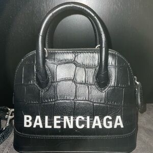 Balenciaga XXS Ville Croc-Embossed Leather Top Handle and Crossbody Bag
